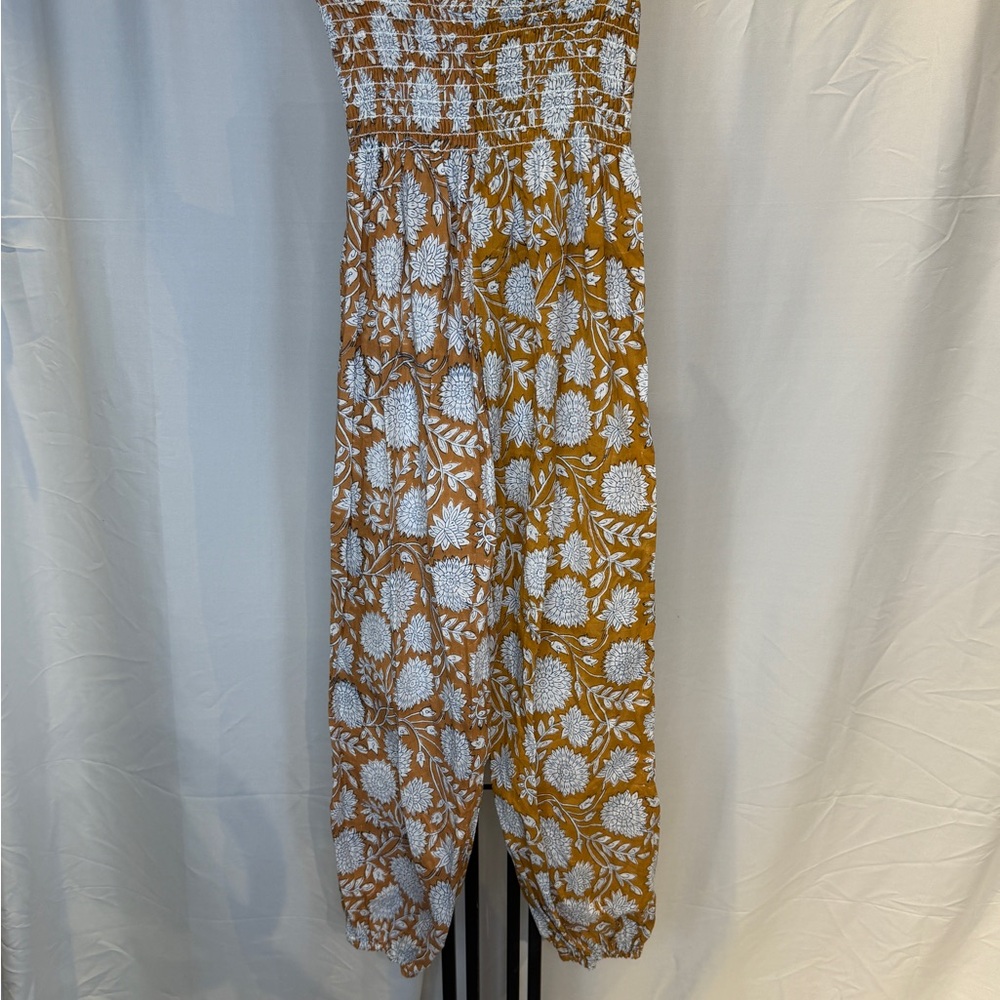 Boho Floral Jumpsuit in Brown‎ and White